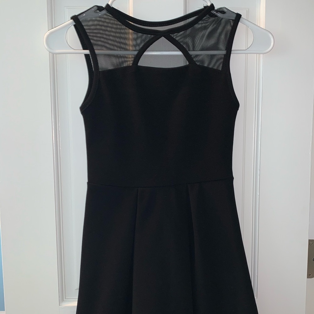 Girls’ Fit-and-Flare Black Dress w/ Mesh Top